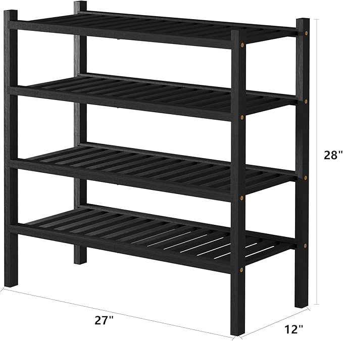 ROMGUAR CRAFT 4 Tier (Thick) Bamboo Shoe Rack for Closet Free Standing Wood Shoe Shelf for Entryway Small Space Stackable 27"