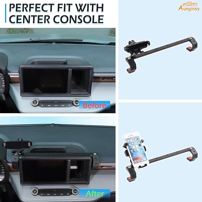 Aunginsy Dashboard Phone Holder Compatible with Ford Maverick 2022-2024, 8-inch Navigation Screen Upper Panel Fixed Clip 360° Rotation Mobile Phone Bracket for Most Cell Smartphone Mount Accessories