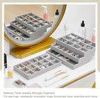 Junkin 12 Pcs Jewelry Tray Velvet Stackable Jewelry Organizer Trays Divided Earring Accessories Storage Containers Box (Rose 