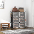 ROJASOP 6-Tier 24-Pair Expandable Shoe Rack Organizer with 2 Hooks, Black