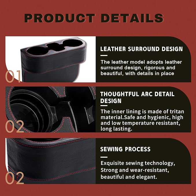 Car Cup Holder, PU Leather Auto Front Seat Organizer, Multifunctional Cup Drink Holders, Gap Filler Storage Box Coin Bucket Console Side Pocket Cell Mobile Phone Holder (Black)