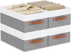 Storage Boxes, 16.1 × 9.8 × 6.5 Inch Storage Baskets with Handles, Fabric Cube Organizer Bins for Shelves Bedroom Laundry, Wh