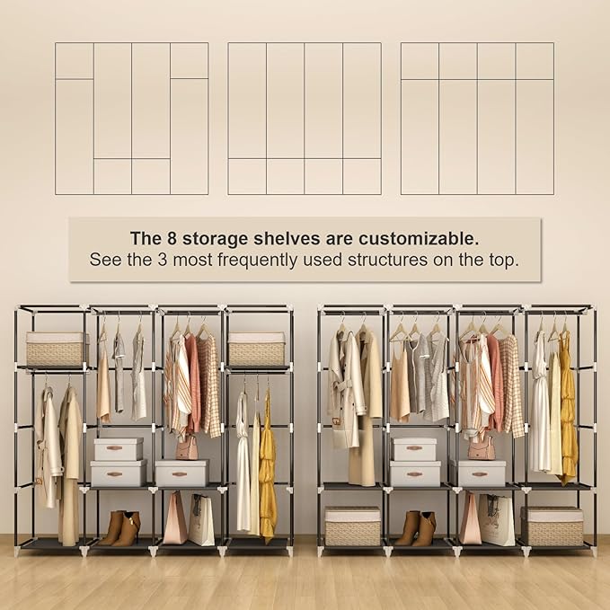 MOGELAFOO Portable Closet Wardrobe, 67-Inch Clothes Organizer with 4 Hanging Rods and 8 Shelves, Non-Woven Fabric Cover, Larg