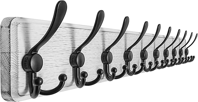 Dseap Coat Rack Wall - Heavy-Duty 38-1/4" Long, with Reinforced 10 Custom Tri-Hooks, Solid Wood Wall Hanger for Coats Hat Jac