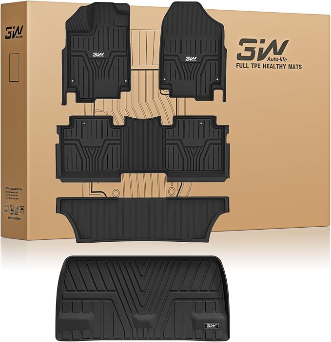3W Floor Mats & Cargo Liner Fit for Honda Odyssey 2026 2025-2018 Mini Passenger Van, All Weather TPE Floor Liners 1st 2nd & 3rd Rows Car Mats and Trunk Liner Odyssey Car Accessories, Black
