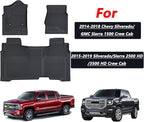 Floor Mats for 2014-2019 Chevy Silverado GMC Sierra 1500 Crew Cab, Chevrolet Silverado/Sierra 2500 HD/3500 HD Crew Cab TPE All Weather Protection Car Floor Liners Accessories