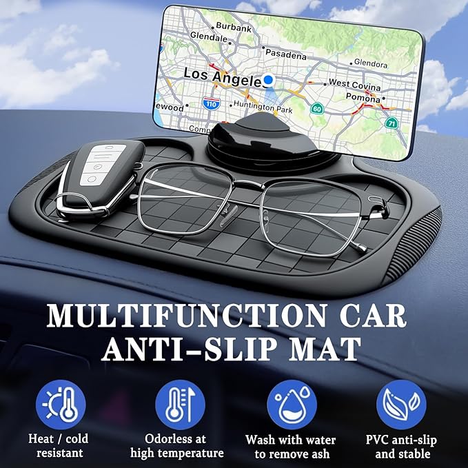 Multifunction Car Anti-Slip Mat Car Dashboard Mat 360° Rotating Adjustable Phone Holder with Hidden Parking Number Plate PVC 