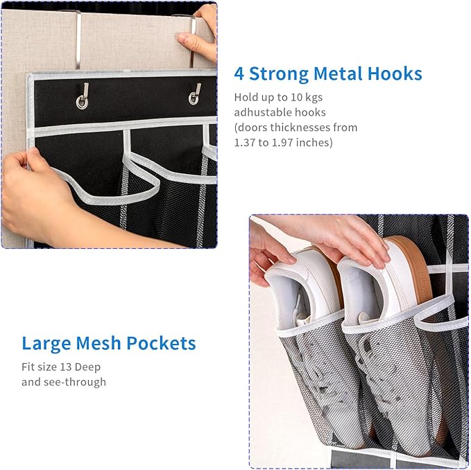 SAVERHO 35 Pockets Over the Door Shoe Organizer, Hanging Shoe Organizer for Door with 35 Mesh Pockets Large Capacity Shoe Han