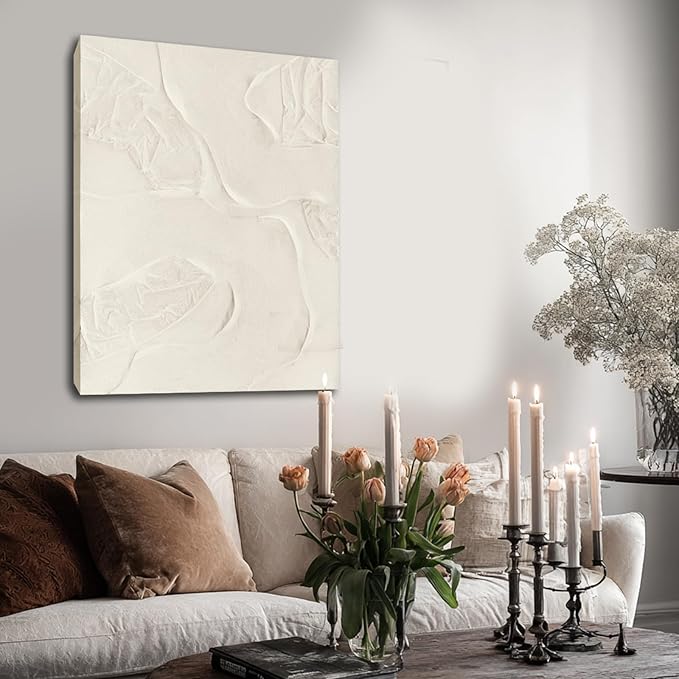 CHUDANHAO Abstract Hand Painted Wall Art Beige Wall Decor Line Hanging Art 32"x40" Large Artwork for Living Room Office Decor