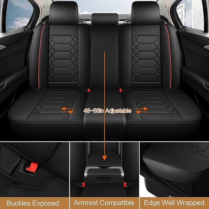 Leather Car Seat Covers Full Set, Waterproof Faux Leather Seat Covers for Cars, Non-Slip Car Interior Covers Universal Fit fo