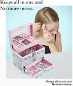 Hododou Girls Jewelry Box Organizer with Drawer & Mirror, Mermaid Tail Style Lockable Storage Case for Kid or Little Girls Je