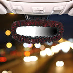 Bling Car Rearview Mirror Cover with Crystal Rhinestones Women's Full Drill Head Pillow Cover Interior Accessories - Universal Fit, Red