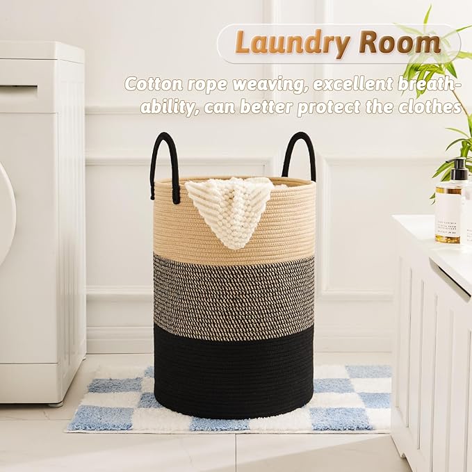 Artfeel Laundry Basket,Woven Cotton Rope Laundry Hamper,80L for Decorative Storage of Dirty Clothes,Toys and Blankets in Bath