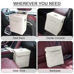 Car Trash Can Bin with Lid - Collapsible Car Garbage Can with Storage Pockets-Beige Mini Leakproof Vehicle Trash Bag-Small Automotive Organizers and Storage for Back/Front Seat SUV Truck Accessories