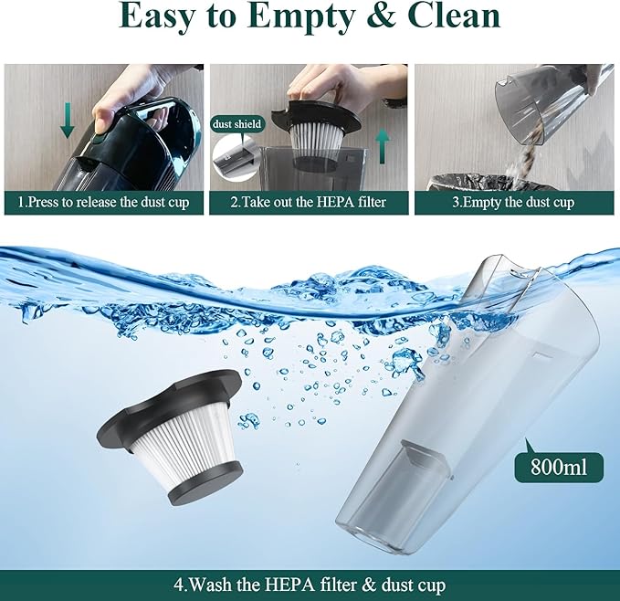 Minthouz Handheld Vacuum Cordless, Strong Suction Car Vacuum Cleaner with LED Light, Long Runtime Hand Vacuum Cordless Rechar
