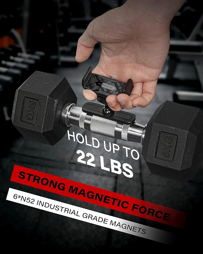APPS2Car [2 Pack] Gym Magnetic Phone Holder, 360 Adjustable, Compatible with 4.7-6.5" Smartphones, Alloy Base and Joint, Black