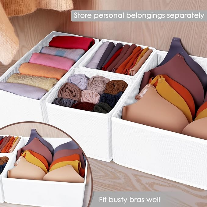 Criusia 6 Pack Clothes Drawer Organizer, Fabric Foldable Closet Dresser Drawer Organizer for Clothing, Bra Sock Underwear Dra