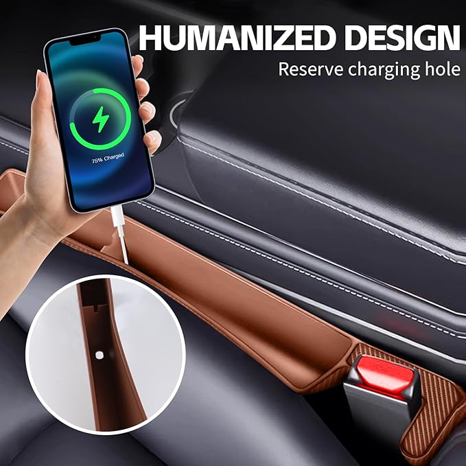 2PCS Car Seat Gap Filler Organizer, Multifunctional Seat Gap Storage Box for Phone Key, Stop Things from Dropping Between Seat and Console, Universal Interior Car Accessories (Dark Brown)