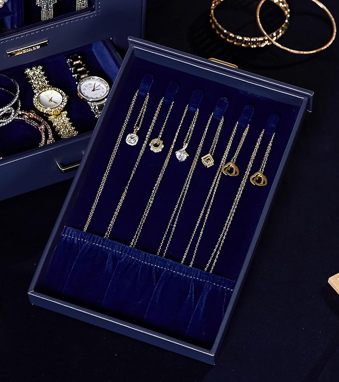 Homde Jewelry Organizer with Transparent Window Necklace Hooks Gift for Women Jewelry Box Display Case for Necklaces Rings Ea