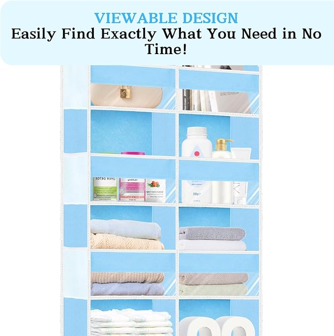 Over The Door Organizer 6 Tiers, Extra Large Behind Door Storage of 12 Compartments, 80 lbs Weight Capacity Hanging Storage O