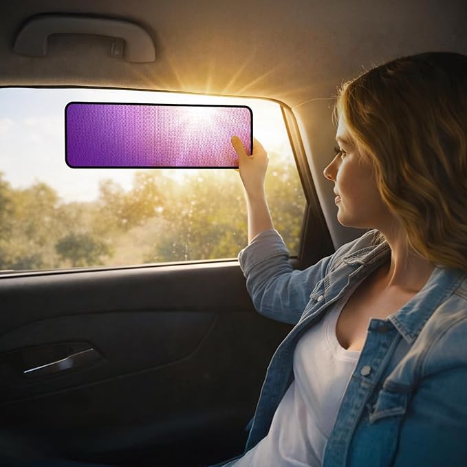 XCBYT Square Car Window Shades - 4 Pack Static Cling Sun & Glare Blocker, Removable Semi-Transparent Window Tint for Windshield, Side & Rear Windows, Long Size 15.75" x 7.09"