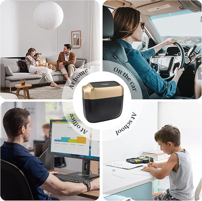 2PCS Car Trash Can with Lid + 60PCS Garbage Bag,Mini Trash Can Car Interior Accessories,Multifunctional ABS Car Organizers and Storage (Gold)