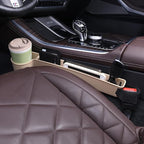 Car Seat Gap Filler, Multifunctional Seat Side Gap Filler with Cup Holder & Organizer, Gap Stopper Universal Fit Car SUV Truck Fill The Gap Between Seat & Console Set of 2 (Beige)