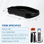 Garvee Heavy Duty Hard Shell Roof Top Cargo Carrier - 55(L) x31(W) x12(H) Waterproof Lockable Storage Box Capacity 165 Lbs 12.4 Cu Ft - Tool-Free Install- Fits SUV, Truck, Van