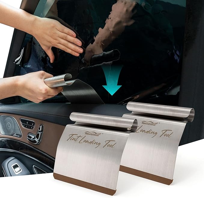 NEWISHTOOL Window Tint Tool Film Loading Tool, 2 PCS Stainless Steel Speed Loader Auto Window Film Install Tool Top and Bottom Speed Loader, Window Glass Sun Protection Film Tinting Tool