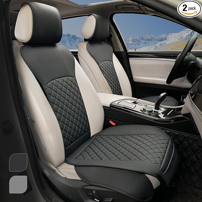 2 Pack Leather Front Seat Covers, Universal Sideless Car Seat Protectors, Waterproof Automotive Seat Cover for Most Cars Truc