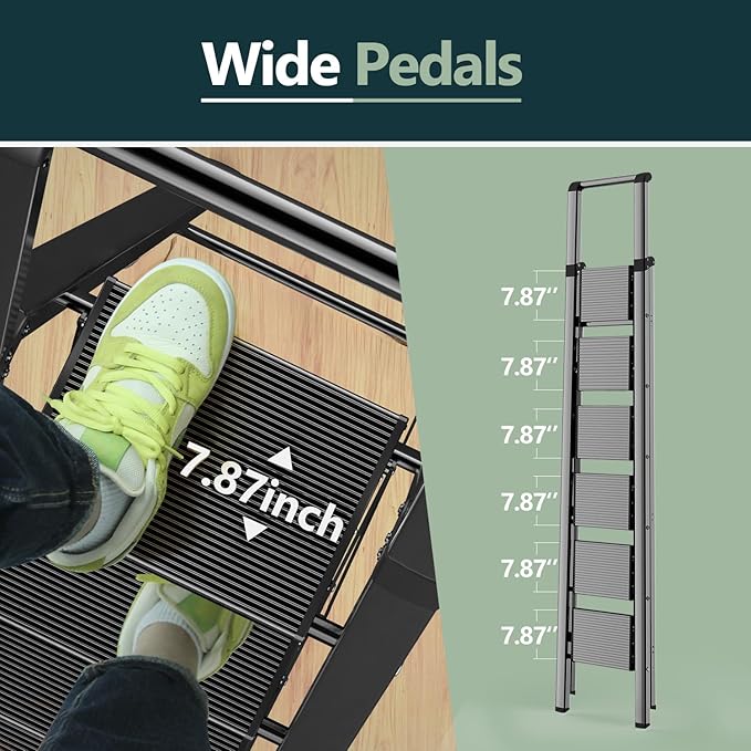 WOA WOA 6 Step Ladder for 12 Feet High Ceiling, Lightweight Foldable Ladder with Non-Slip Wide Pedals, Stepladder with Safe H