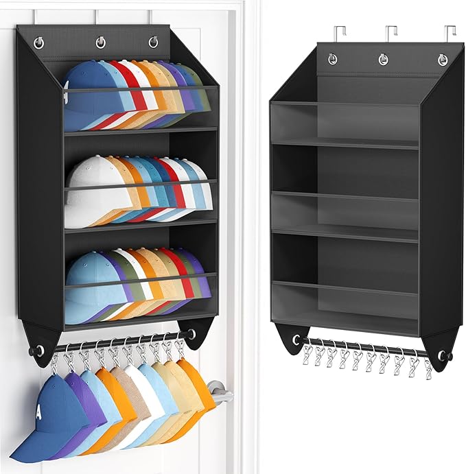 Homsorout Over the Door Hat Rack - 3-Layer Design Hat Organizer Holds 30-36 Hats with 10 Hooks, Ideal Hat Rack for Door, Over