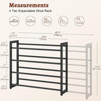 FAVOOSTY 4-Tier Expandable Shoe Rack, Adjustable Shoe Shelf Storage Organizer Space Saving Metal Free Standing Shoe Rack for 
