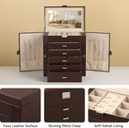Frebeauty Large Jewelry Box,6-Tier PU Leather Jewelry Organizer,Multi-functional Storage Case with Mirror,Accessories Holder 