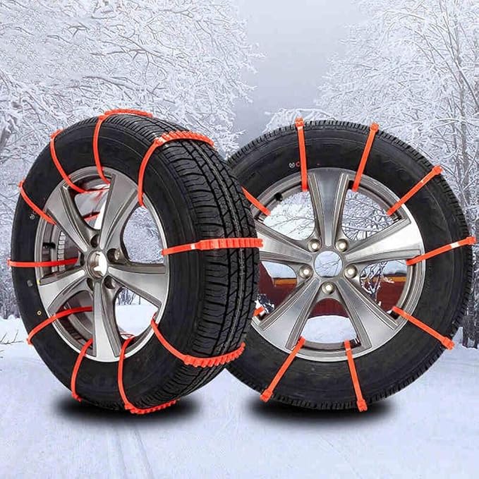 Jeremywell 10 PCS Emergency Anti-Skid Mud Snow Survival Traction Multi-Function Car Tire Chains, Orange, Security Chains for 