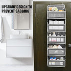 5-Tier Hanging Door Storage Rack Includes 5 shelves and 5 side mesh pockets Multi-compartment design Holds up to 44 lbs Ideal