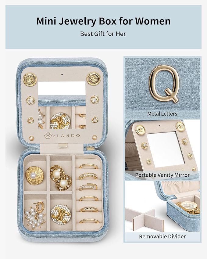 Vlando Travel Jewelry Organizer for Women, Travel Jewelry Organizer, Necklace Organizer Earrings Ring Organizer, Jewelry Trav