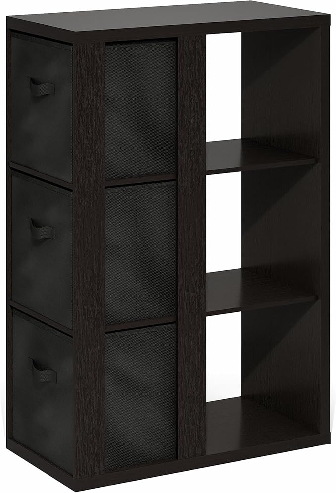 Furinno Viola Book Shelf, 3-Tier Bookshelf, Cube Storage Organizer Bookcase with Open Shelf, with Storage Bins, 13.6 x 29.3 x