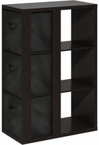 Furinno Viola Book Shelf, 3-Tier Bookshelf, Cube Storage Organizer Bookcase with Open Shelf, with Storage Bins, 13.6 x 29.3 x