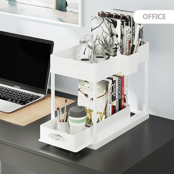 Under Sink Organizers and Storage, Bathroom Cabinet Organizer, Sink Shelf with Utility Hooks and Side Caddy for Under Cabinet