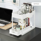 Under Sink Organizers and Storage, Bathroom Cabinet Organizer, Sink Shelf with Utility Hooks and Side Caddy for Under Cabinet