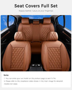 Huidasource Brown Seat Covers, Nappa Leather Car Seat Covers, Velcro Adjustable, Compatible with Airbags, Armrests, Child Sea