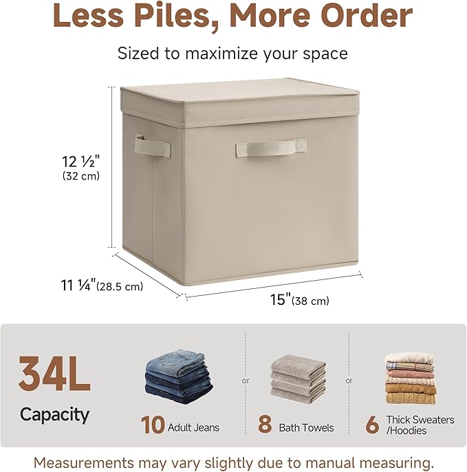 StorageWorks Storage Boxes with Lid, Collapsible Storage Bins with Handles, Stackable Closet Organizers for Shelves, and Bedr