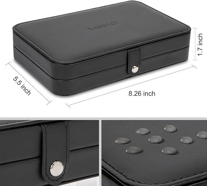 LANDICI Small Jewelry Box for Women Girls, PU Leather Travel Jewelry Case, Portable Jewelry Organizer Storage Holder Display 