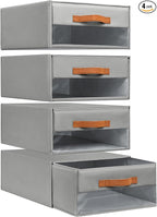DIMJ Closet Organizers and Storage - Fabric Bins with Drawers for Closet Foldable Clothes Organizers with Clear Window, Stack