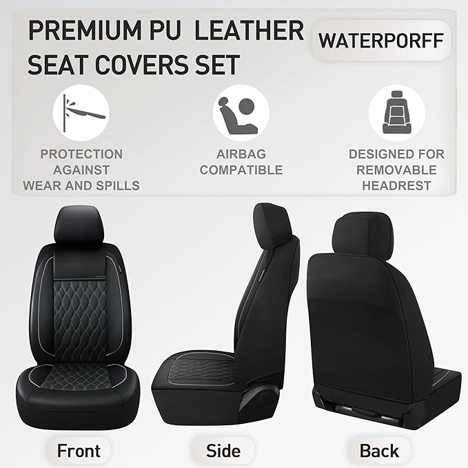 CAROMOP Faux Leather Car Seat Covers Full Set,Luxury and Comfortable Covers for Cars,Split Bench Compatible Car Interior Cove