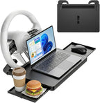 2 in 1 Steering Wheel Desk with Dual Slide Out Trays - Adjustable Laptop Holder for car with Tablet Slot Anti Slip Surface for Eating Writing Working Fit for Car SUV