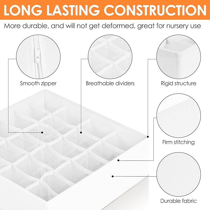 6 Pack Sock Underwear Drawer Organizer Dividers, 58 Cell Foldable Fabric Dresser Closet Organizers and Storage Bins for Cloth