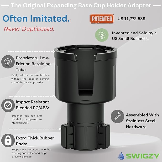 Swigzy Car Cup Holder Expander Adapter for Large Water Bottles - [Patented & Upgraded] - Holds: Hydro-Flask, Yeti, Nalgene, O