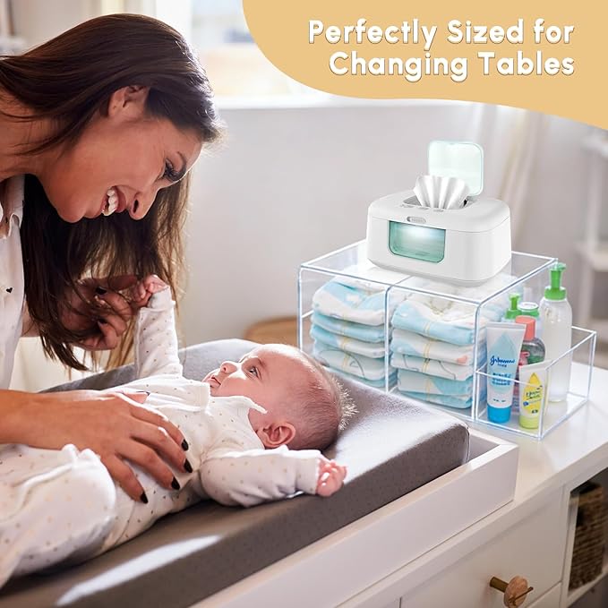 Diaper Caddy Acrylic, Baby Changing Table Organizer, Dresser Tabletop Organizer with 4 Detachable Compartments, Storage for W